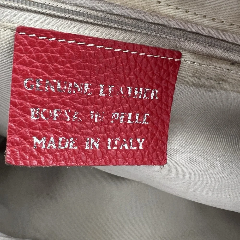 Red Pebbled Genuine Leather Hobo Zipper Shoulder Bag Purse Made in Italy